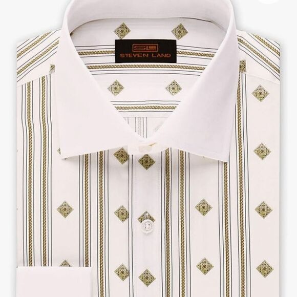 MEN'S STEVEN LAND ROMAN CHAINS WHITE/ NATURAL DRESS SHIRT. DS 2035. - Picture 4 of 5